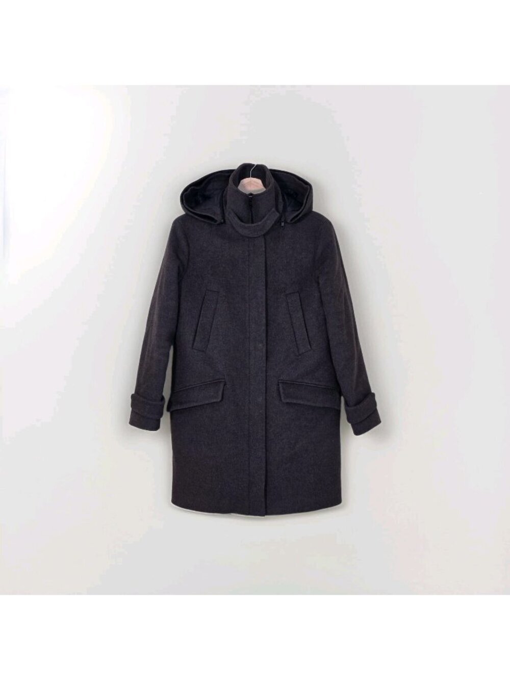 Soia & Kyo Wool Blend Coat Women S Charcoal Brown Detachable Hood NO FUR TRIM